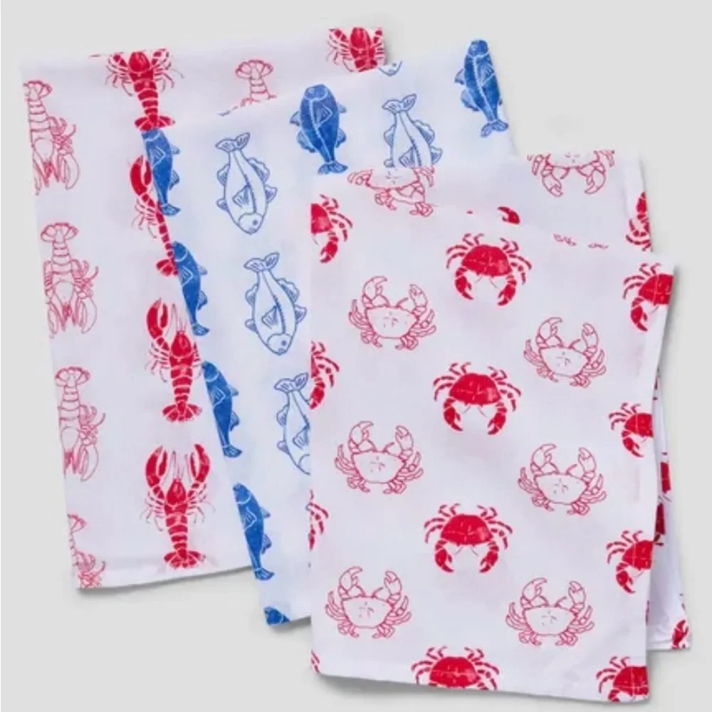 Sur La Table NWT set of 3 Seaside Flour Sack 100% Cotton Towels. Each 20” x 30”